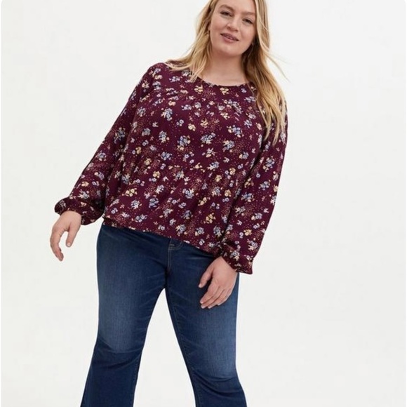 torrid Tops - Torrid Crinkle Gauze Tiered Floral Top Size 2X Maroon 100% Rayon
